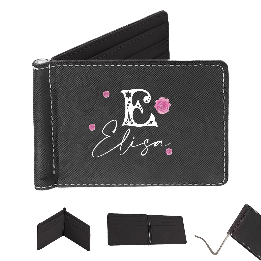 Rose Name - Portafoglio in pelle sintetica - personalizzato con iniziale e nome