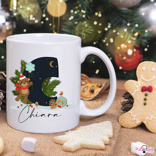 Bear  Christmas - Tazza mug personalizzata con nome e iniziale