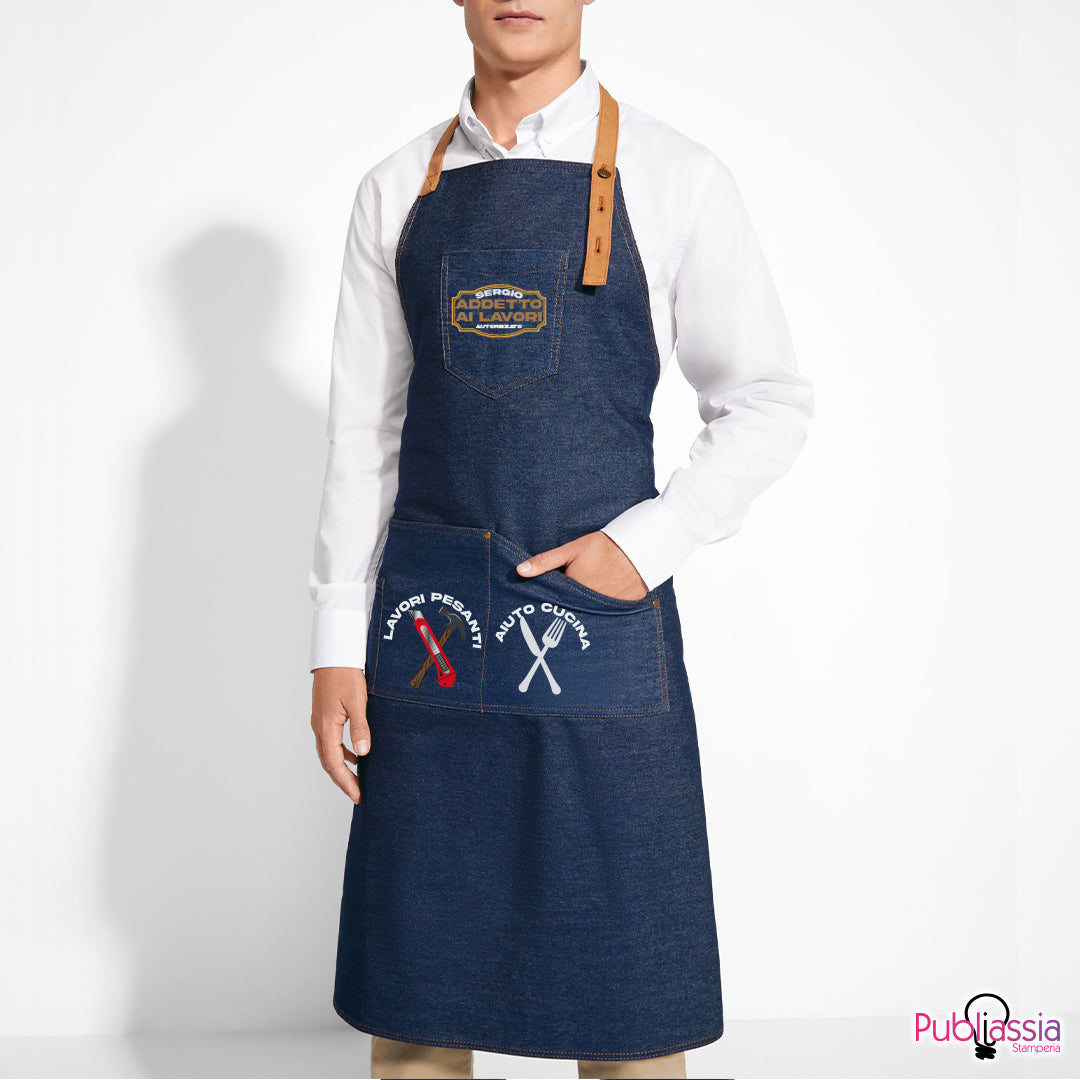 Addetto ai Lavori Autorizzato - Grembiule da Cucina in tessuto jeansato Personalizzato con Nome