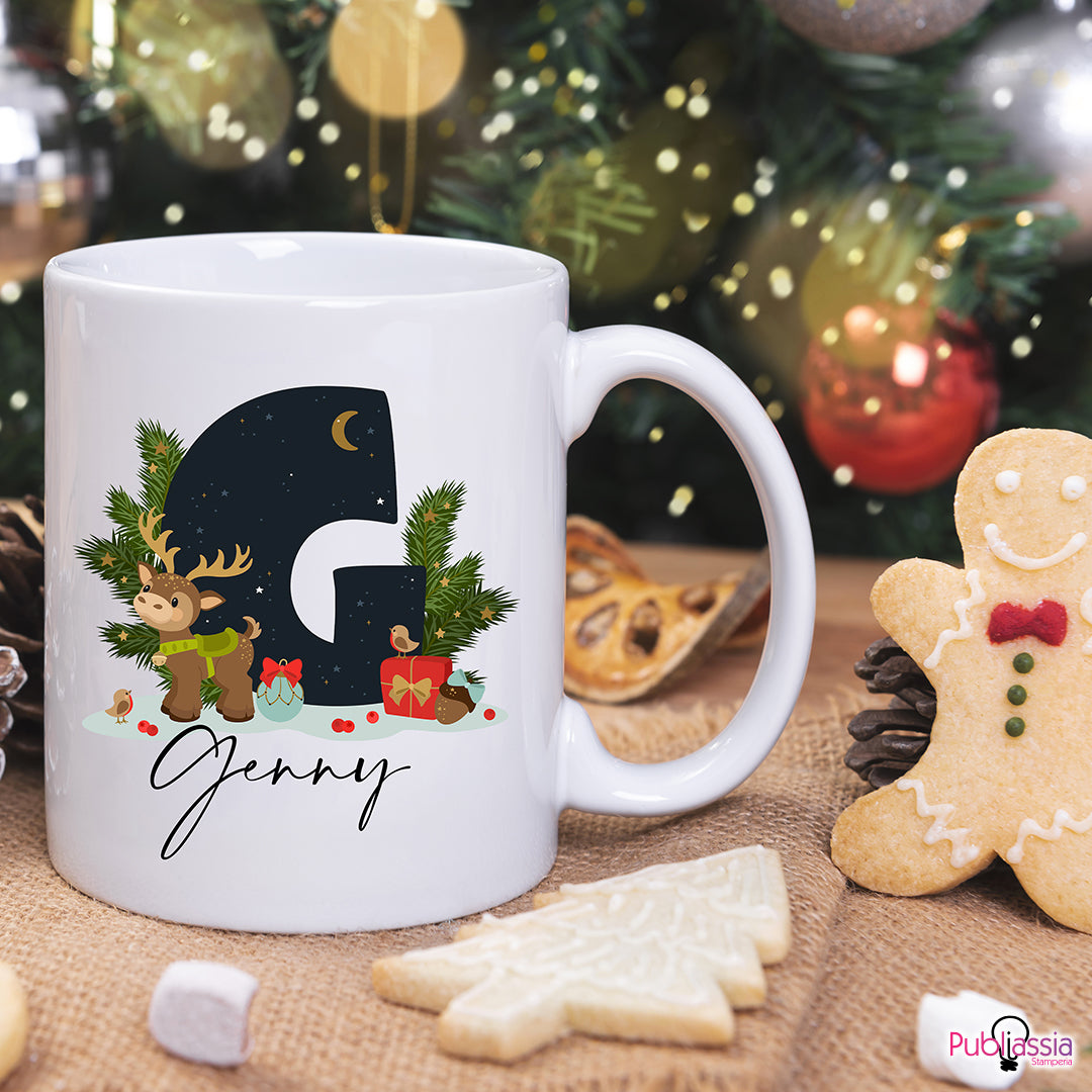 Renna - Tazza mug personalizzata con nome e iniziale