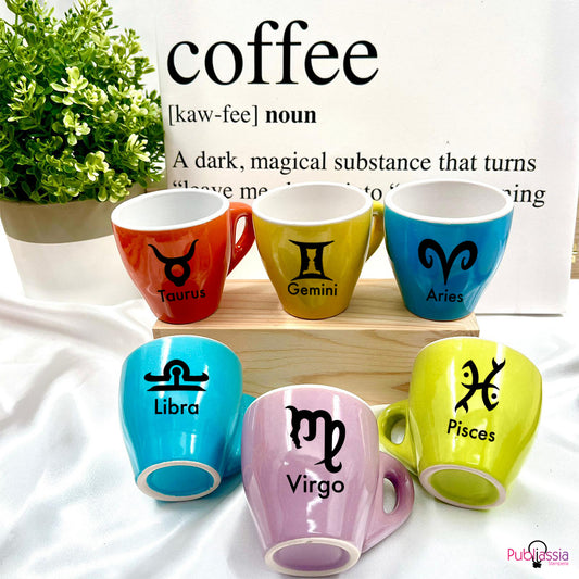 Zodiac - Set 6 Tazzine da caffè in Ceramica Colorate Personalizzate