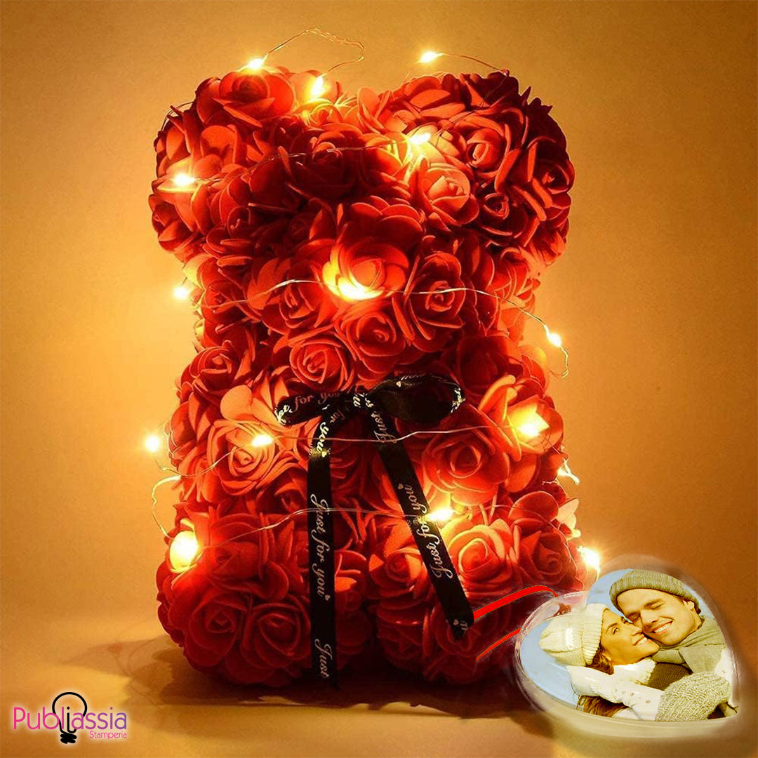 Bear Lovely - Orsetto di rose con cuore contenitore