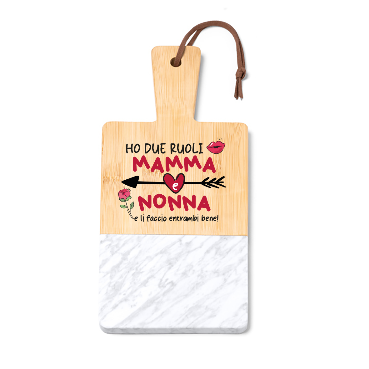 Ho due ruoli mamma e nonna - Tagliere in marmo e bamboo naturale