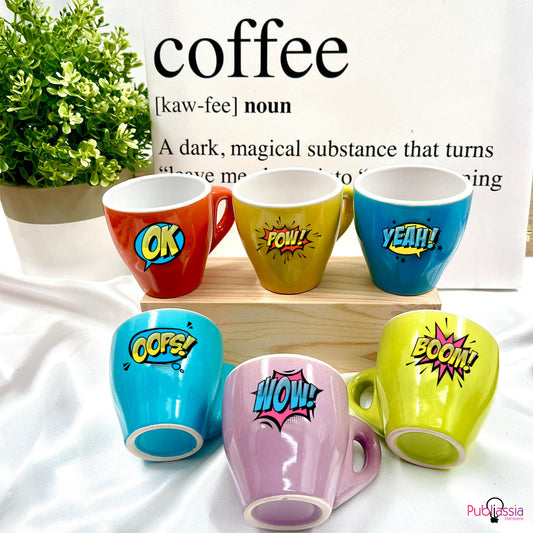 WoW - Set 6 Tazzine da caffè in Ceramica Colorate Personalizzate