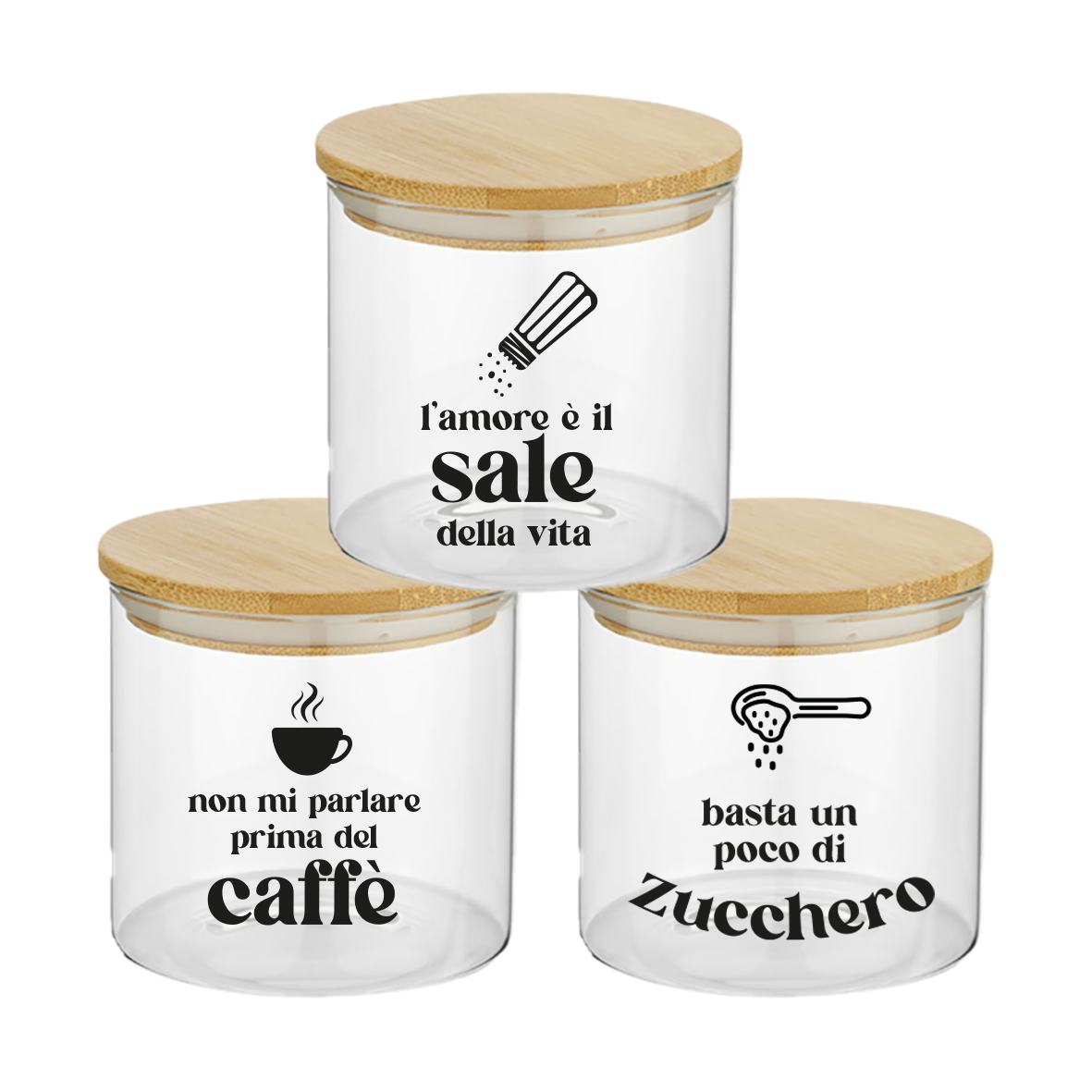 Sweet Home - Set 3 Contenitori Trasparenti per Caffè Zucchero Sale