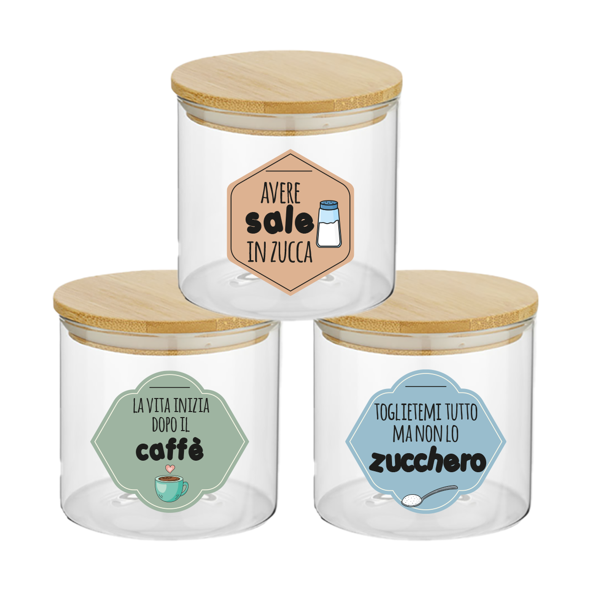 Life - Set 3 Contenitori Trasparenti per Caffè Zucchero Sale