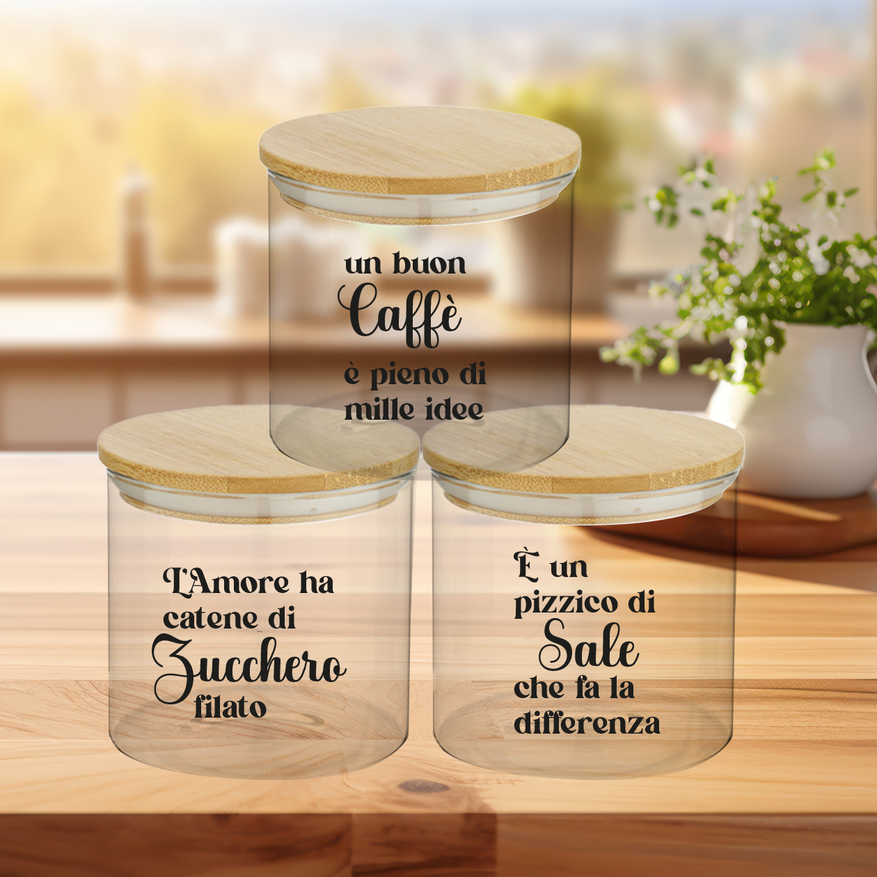 Un buon caffè - Set 3 Contenitori Trasparenti per Caffè Zucchero Sale