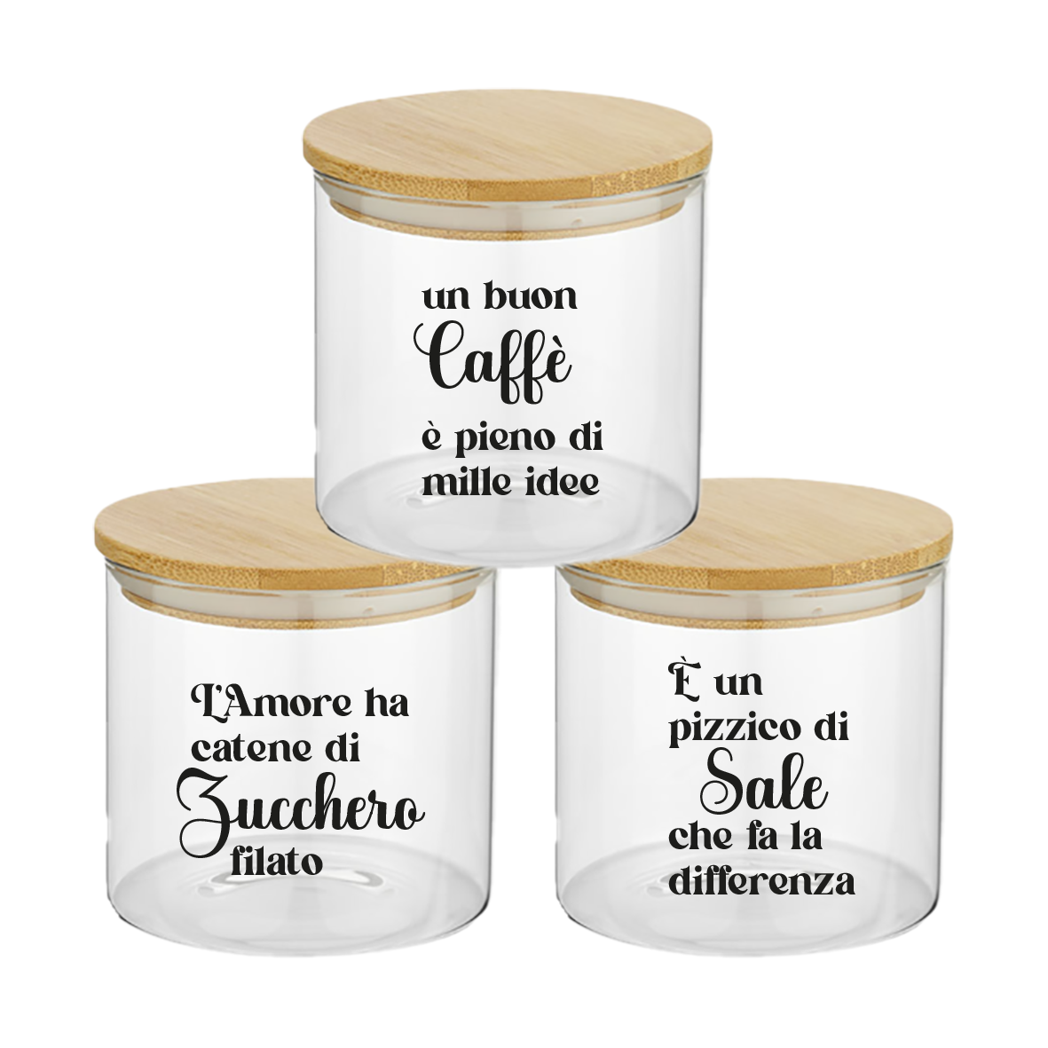 Un buon caffè - Set 3 Contenitori Trasparenti per Caffè Zucchero Sale