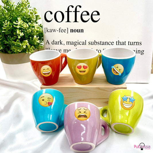 Emoji - Set 6 Tazzine da caffè in Ceramica Colorate Personalizzate con Emoji