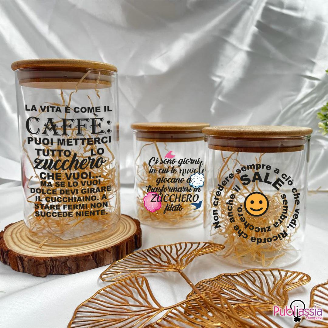 House - Set 3 Contenitori Trasparenti per Caffè Zucchero Sale
