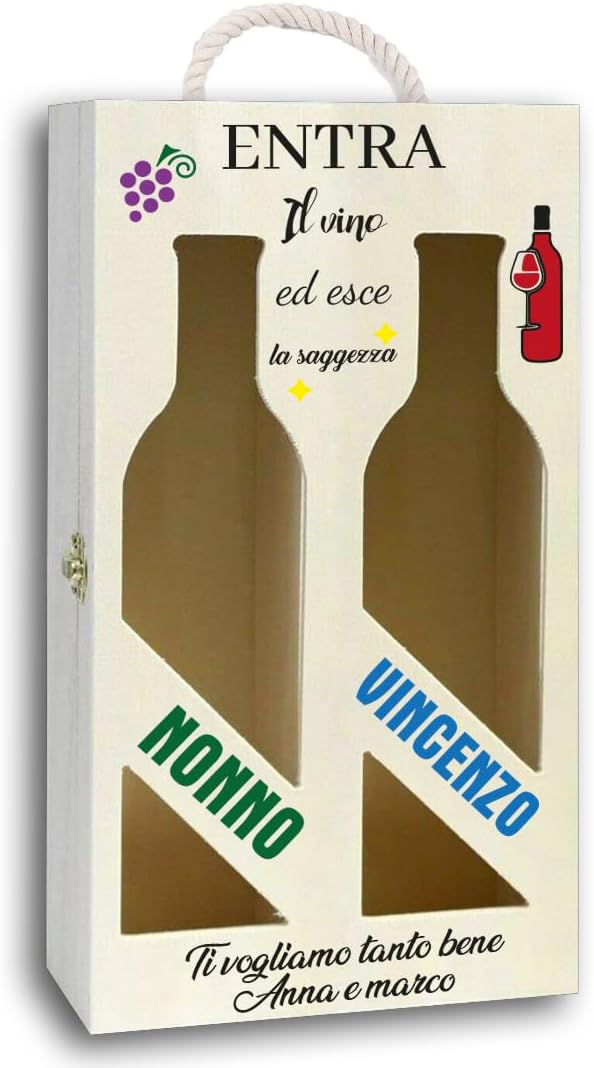 Entra il Vino Esce la Saggezza - Scatola Portabottiglie Personalizzata
