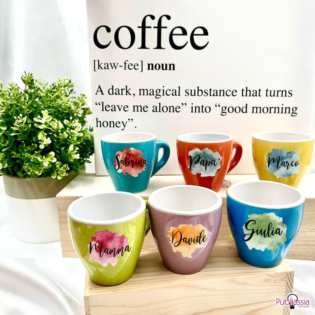 Art - Set 6 Tazzine da caffè in Ceramica Colorate Personalizzate