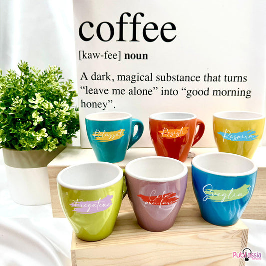 Good Morning - Set 6 Tazzine da caffè in Ceramica Colorate Personalizzate