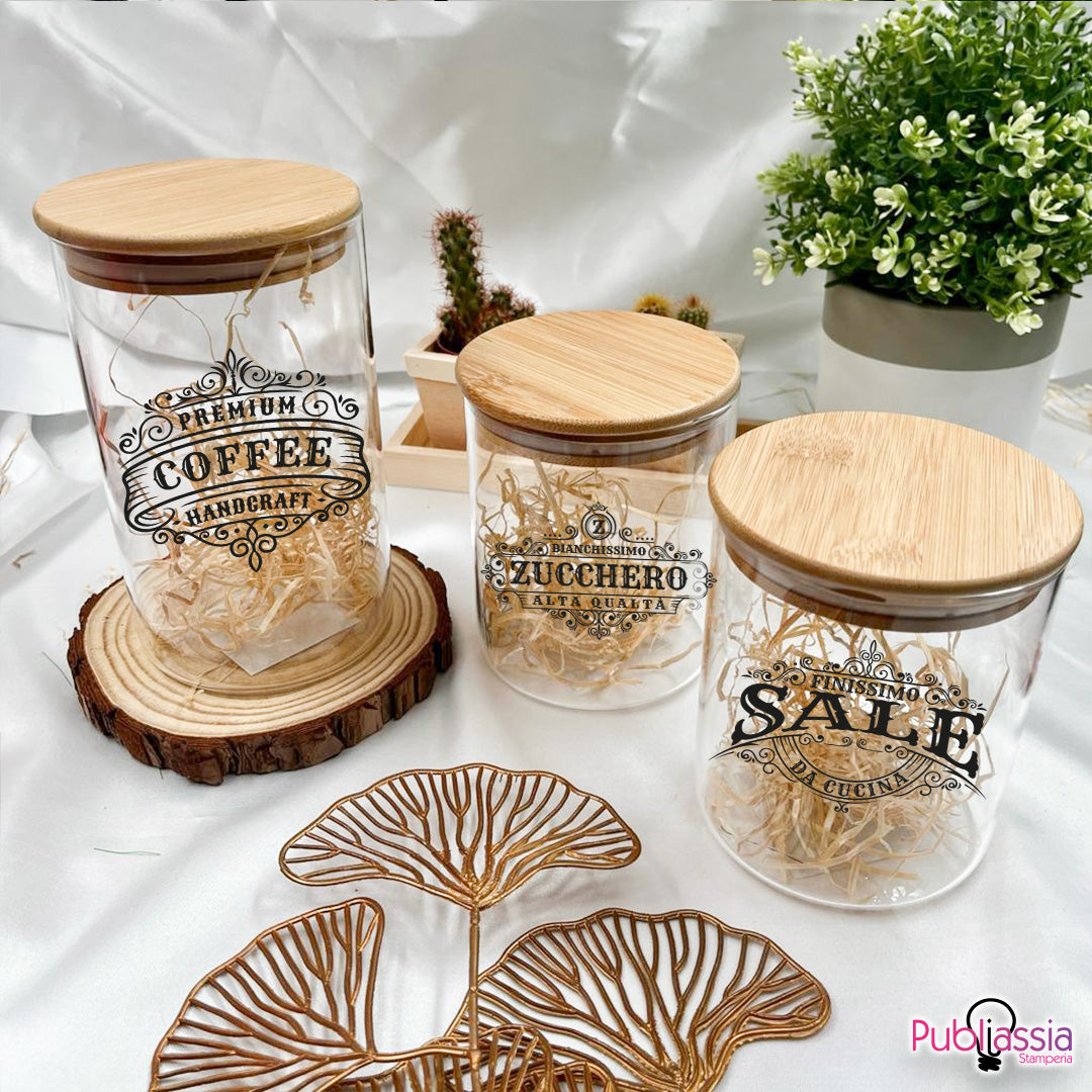 Premium - Set 3 Contenitori Trasparenti per Caffè Zucchero Sale