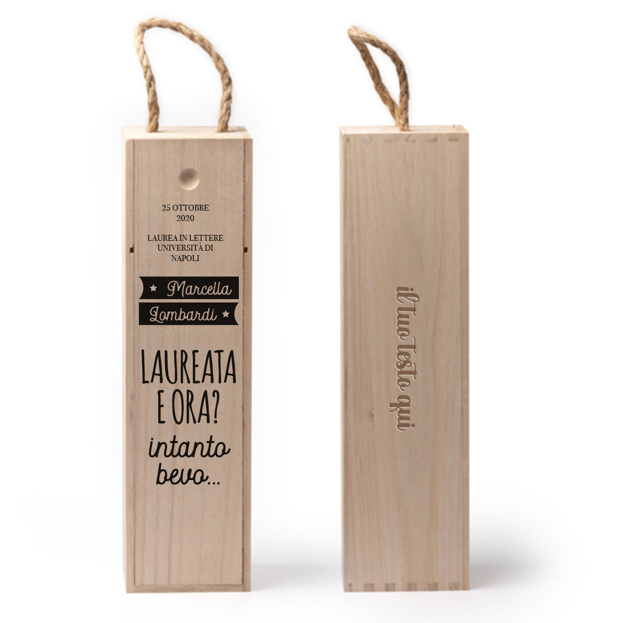 Laureata e ora? - portabottiglia in legno - personalizzato