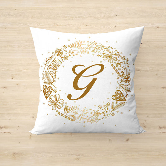 Christamas Gold - Cuscino personalizzato con iniziale - idea regalo natale