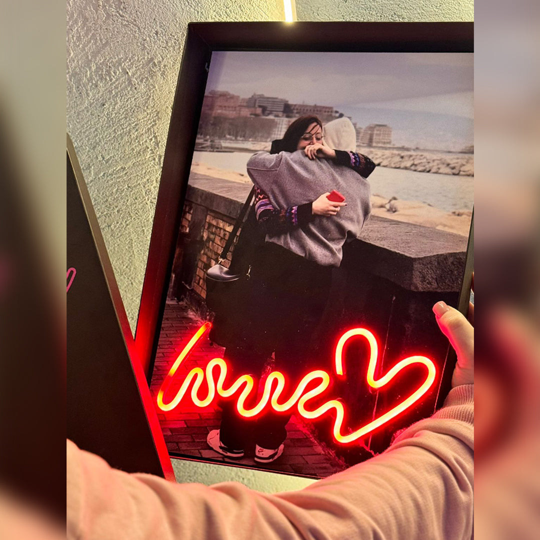 I Love You - Quadretto con Neon Led - personalizzato con foto
