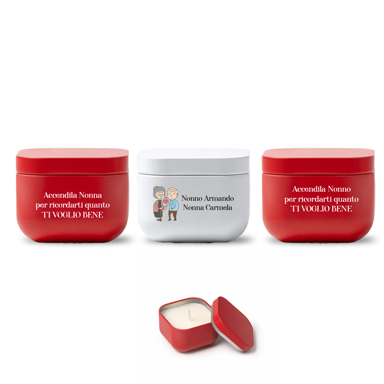 Vi voglio bene nonni - Set di 3 Candele Profumate Personalizzati con nomi