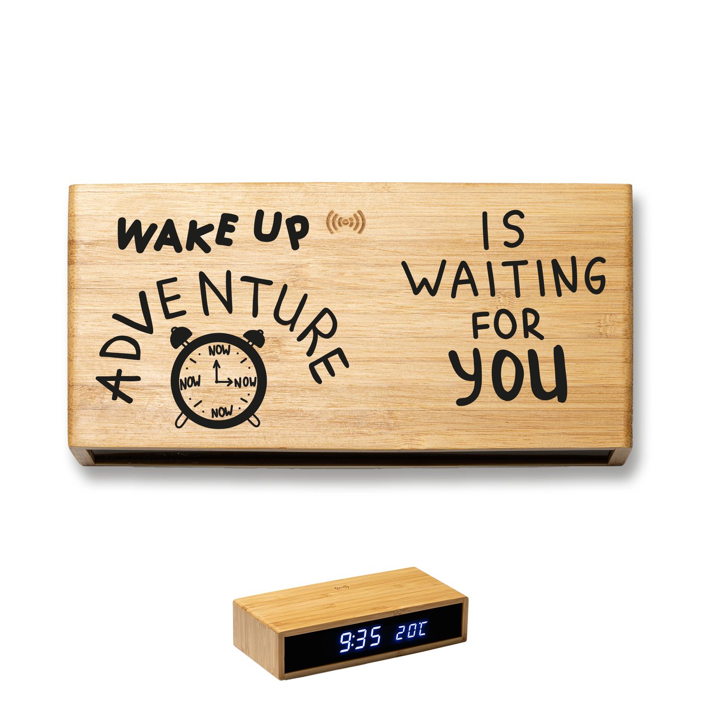 Wake Up - Sveglia Digitale in Bambù con Orologio da Tavolo