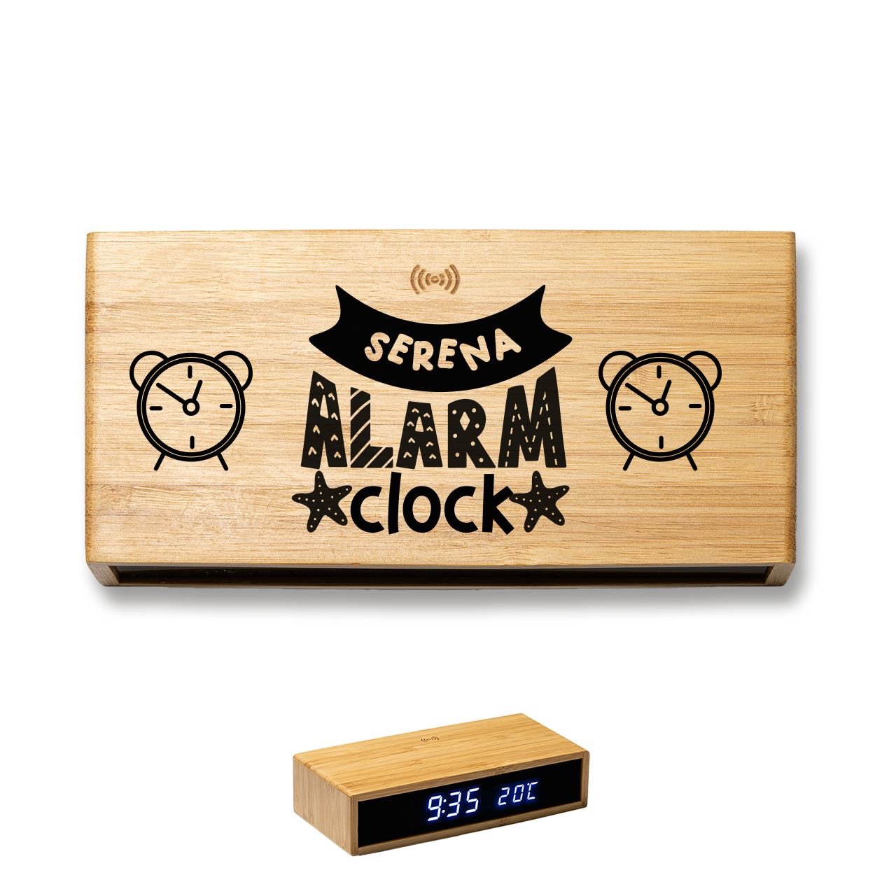 Alarm Clock - Sveglia Digitale in Bambù con Orologio da Tavolo - personalizzato con nome