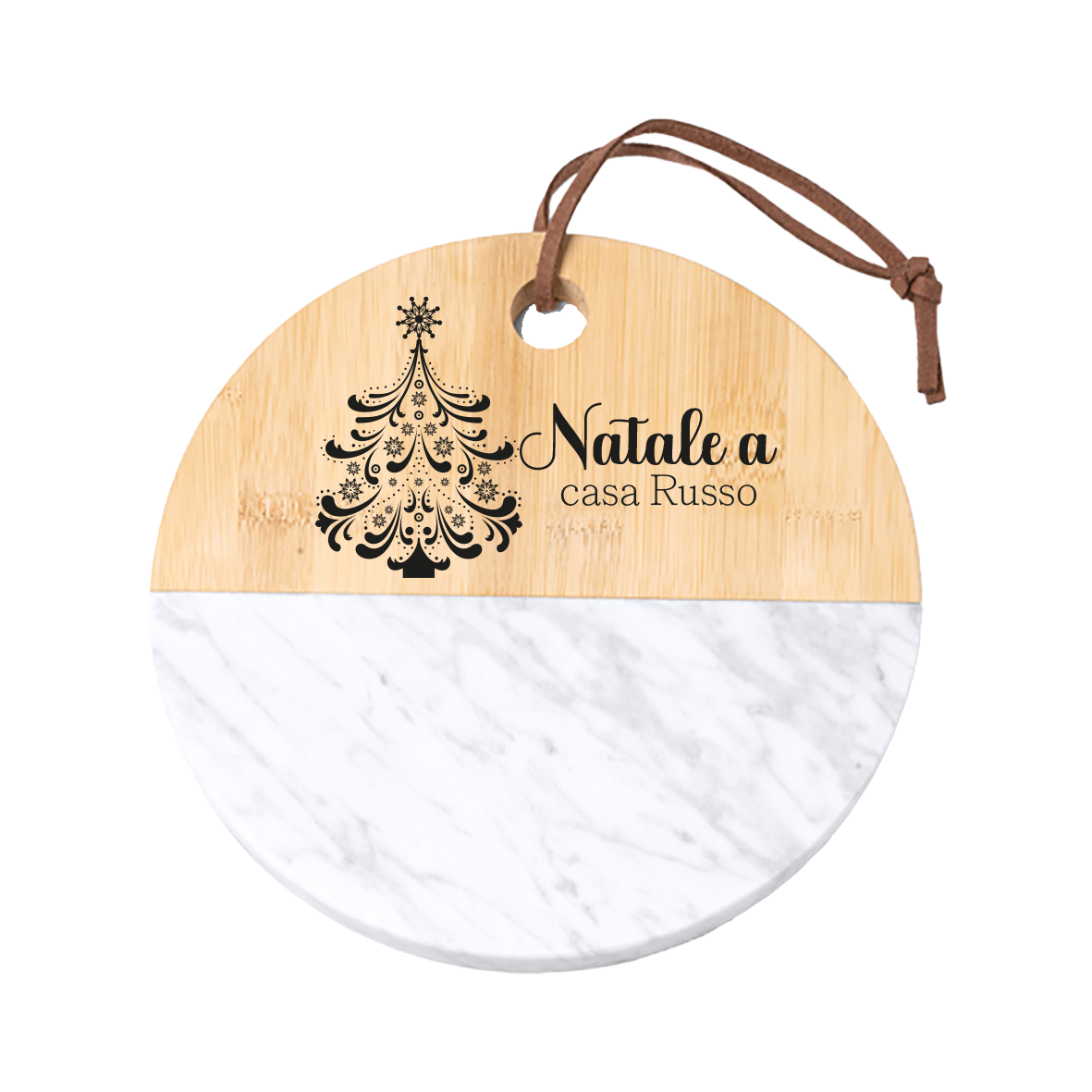 Natale a casa... - Tagliere in marmo e bamboo naturale - personalizzato con nome