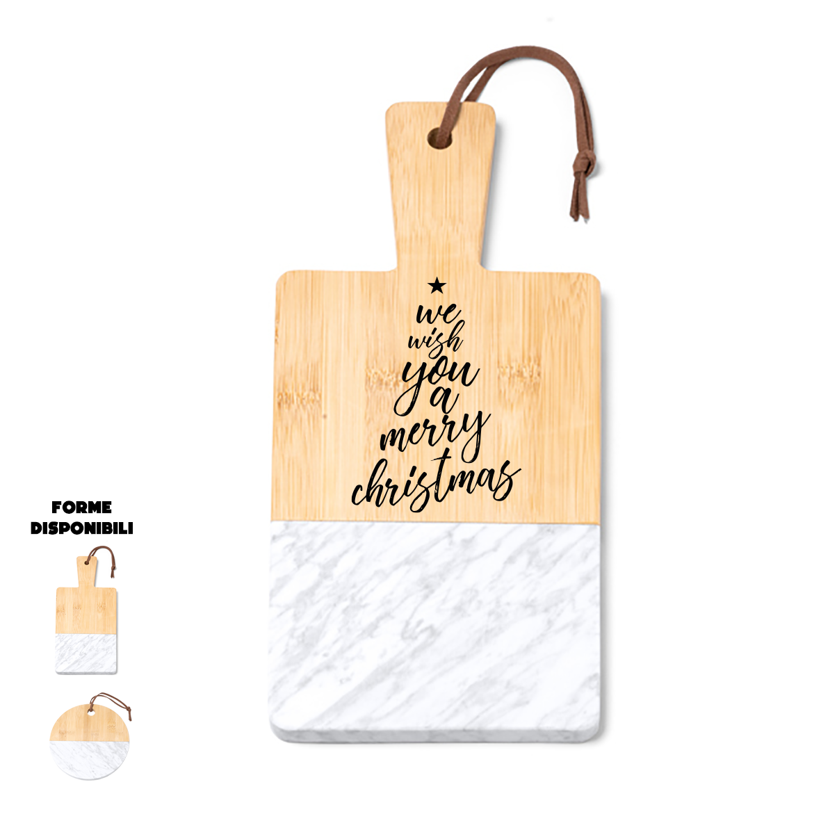 We wish you a Merry Christmas - Tagliere in marmo e bamboo naturale