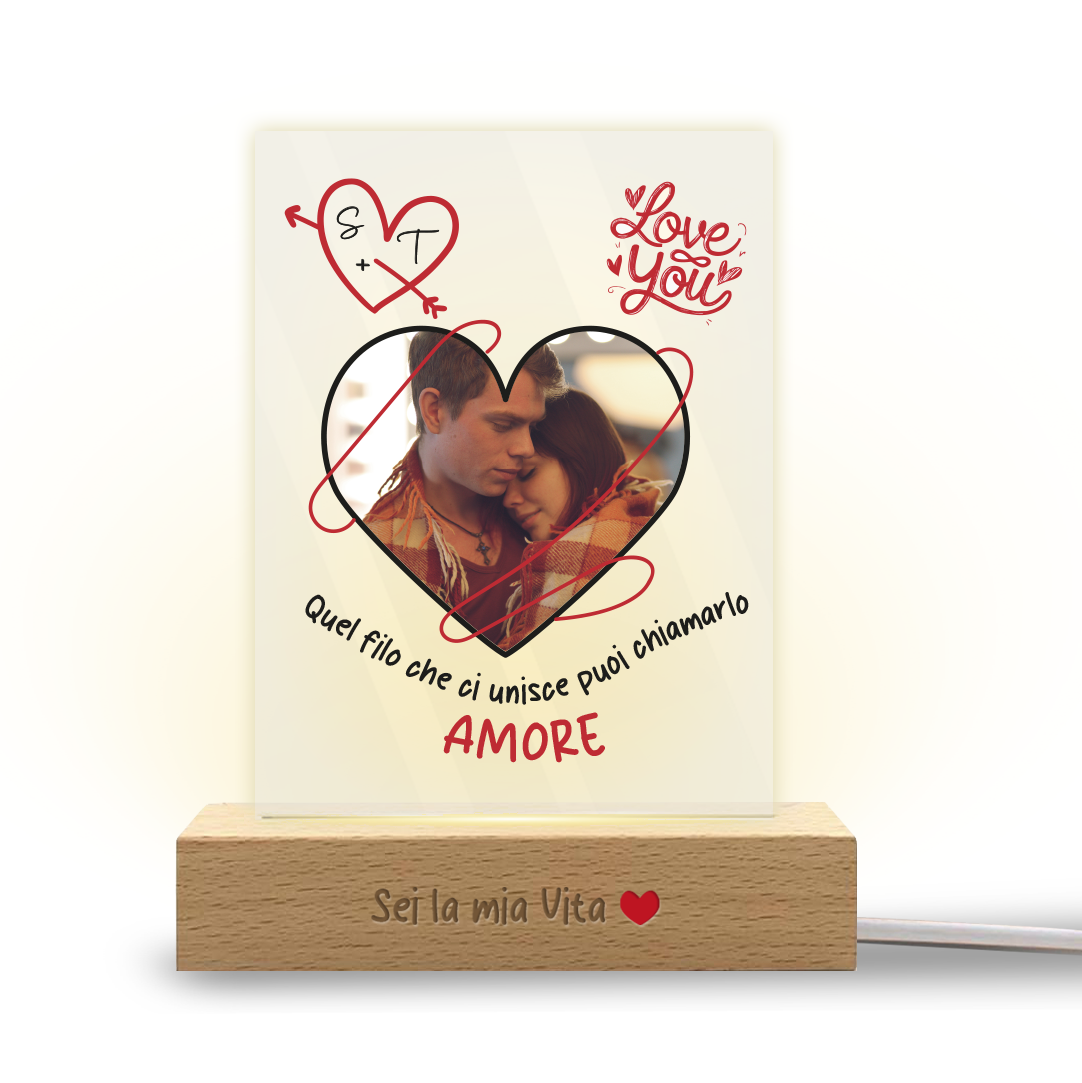 Filo rosso - Lampada - Plexiglass personalizzata con foto e frase