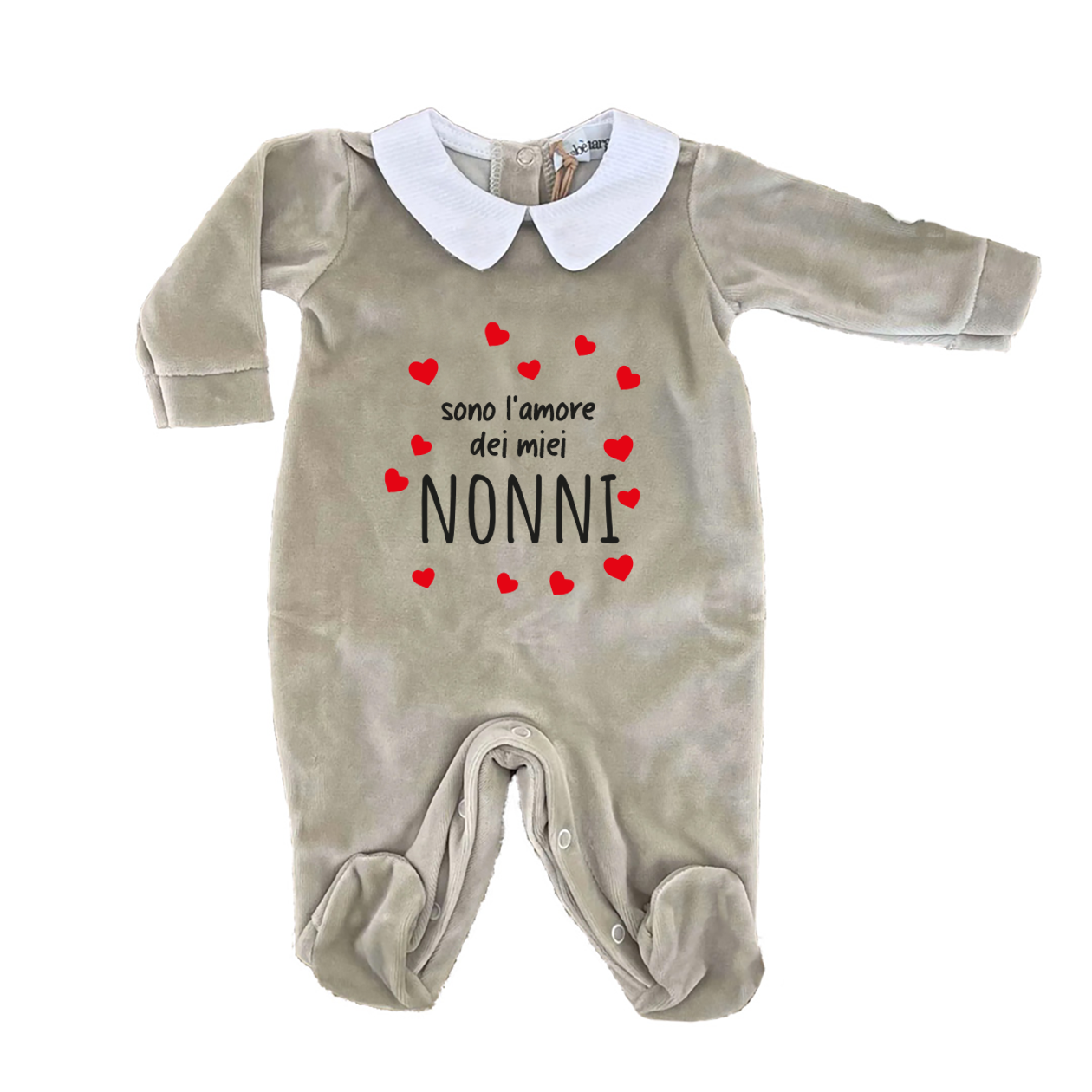 Sono l'amore dei miei nonni - Pagliaccetto Neonato in Ciniglia con Colletto Bianco