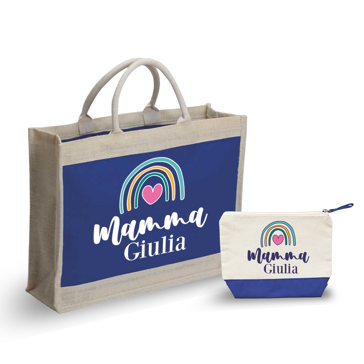 Rainbow mamma - Combo: Borsa mare + Pochette - personalizzata con nome