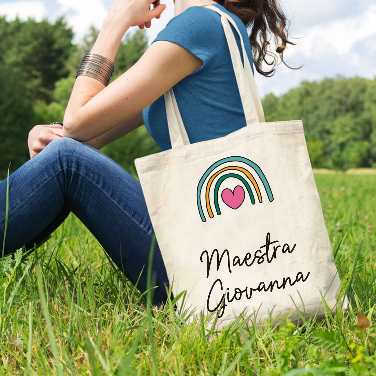 Maestra rainbow - Borsa Mare - idea regalo maestra - personalizzata con nome