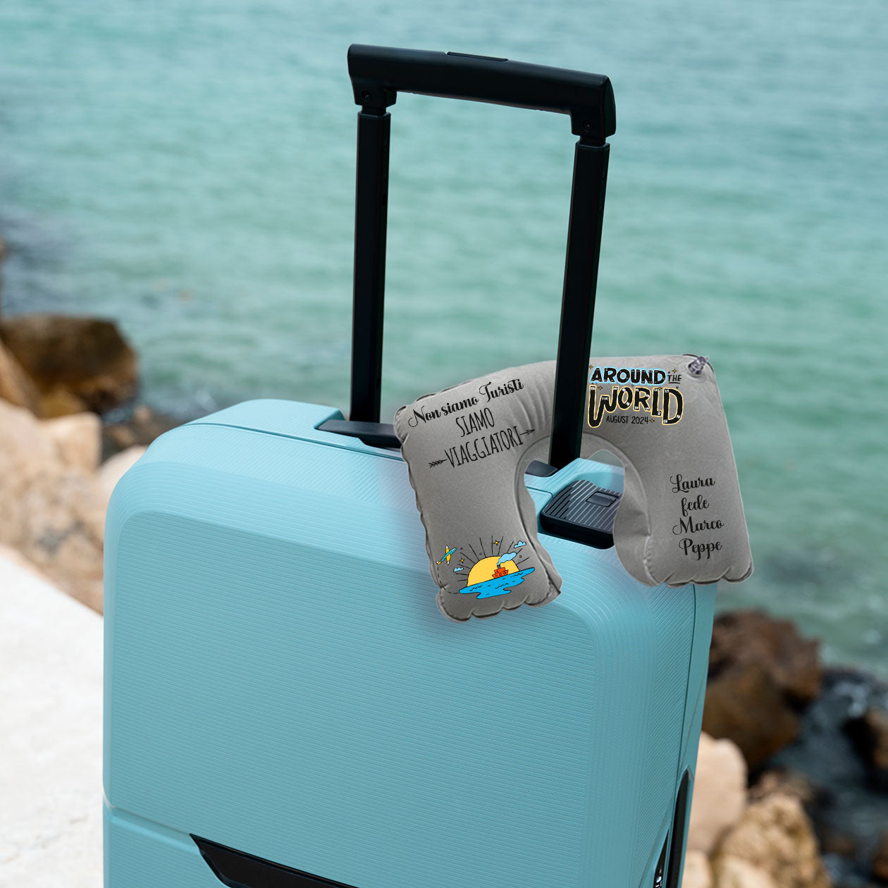 Around world - Cuscino da viaggio - personalizzato con nomi