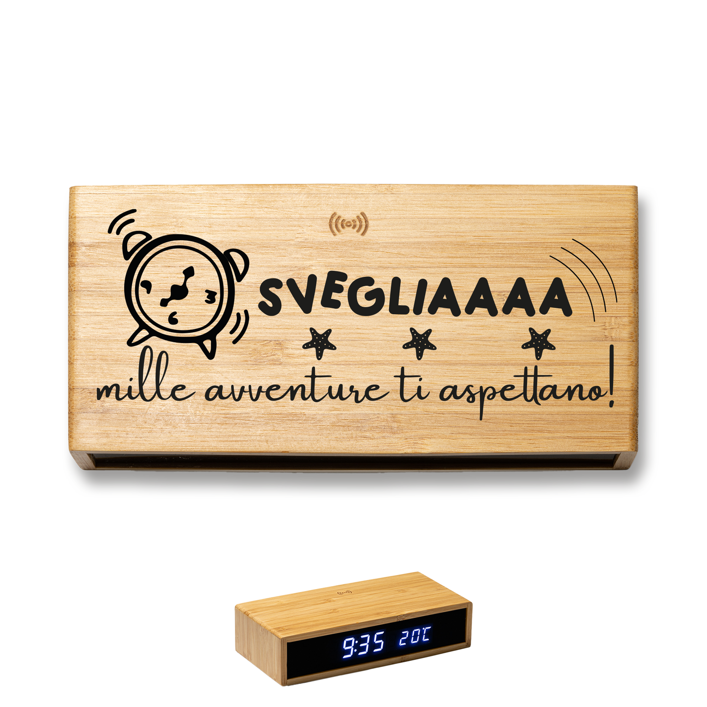 Svegliaaa - Sveglia Digitale in Bambù con Orologio da Tavolo