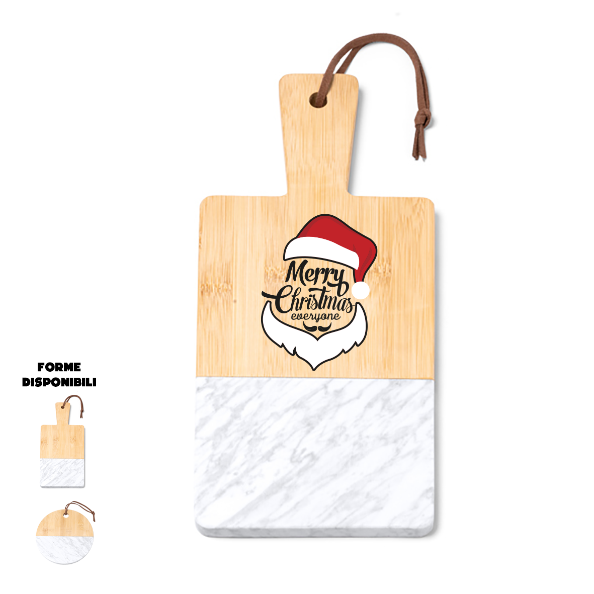 Merry Christmas Everyone - Tagliere in marmo e bamboo naturale