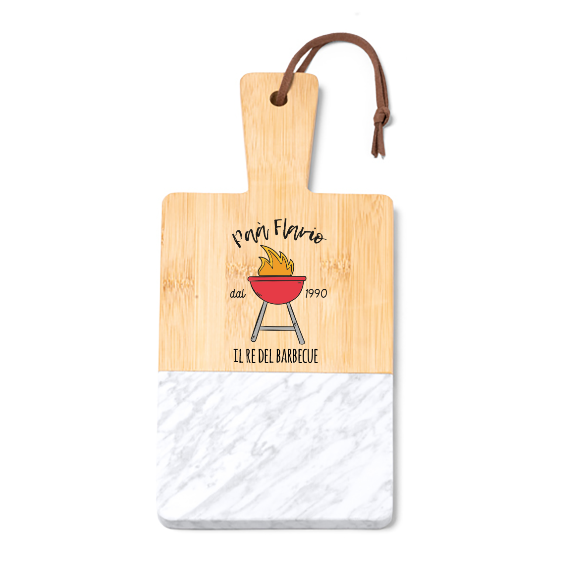 Papà il re del barbecue - Tagliere in marmo e bamboo naturale - personalizzato con nome