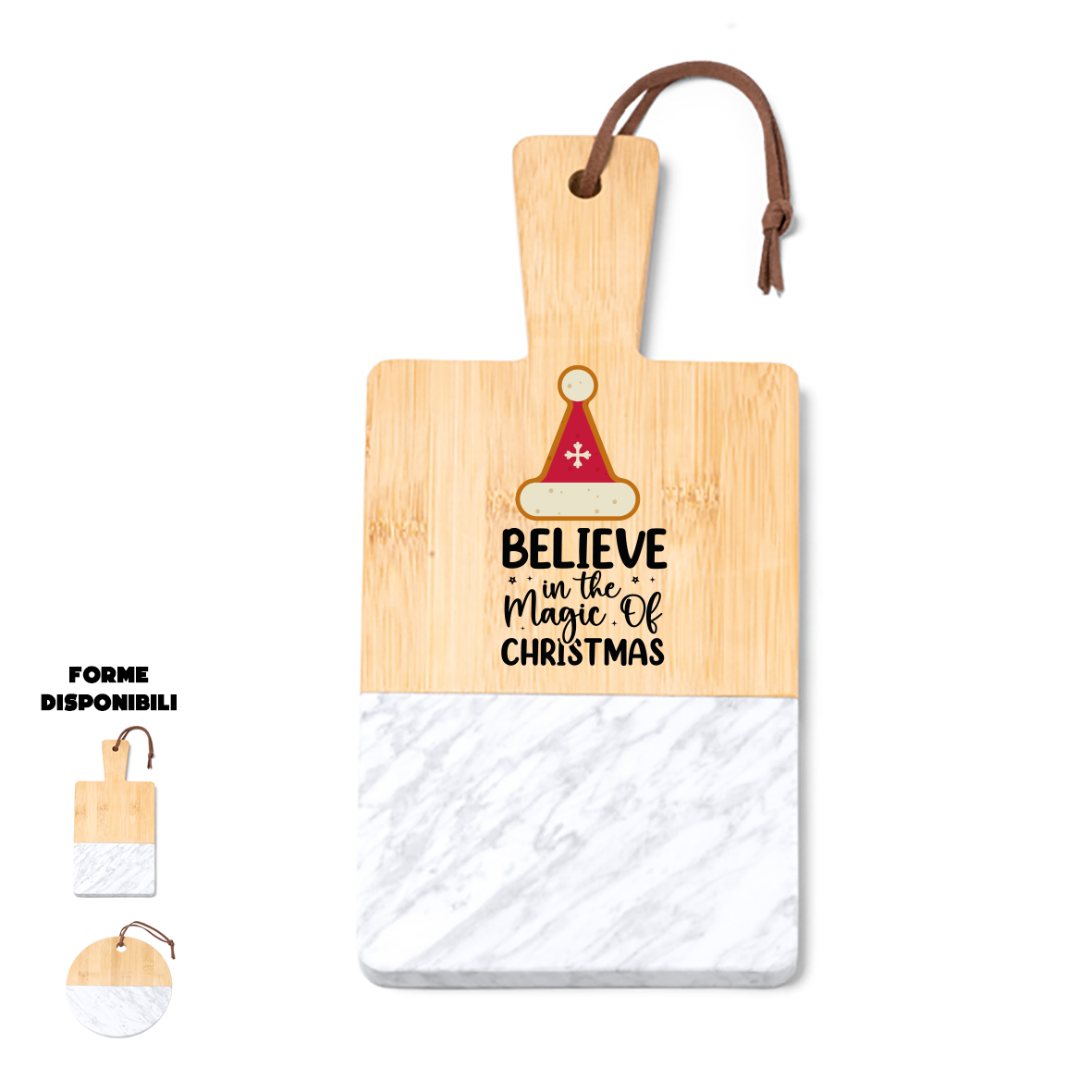 Believe - Tagliere in marmo e bamboo naturale