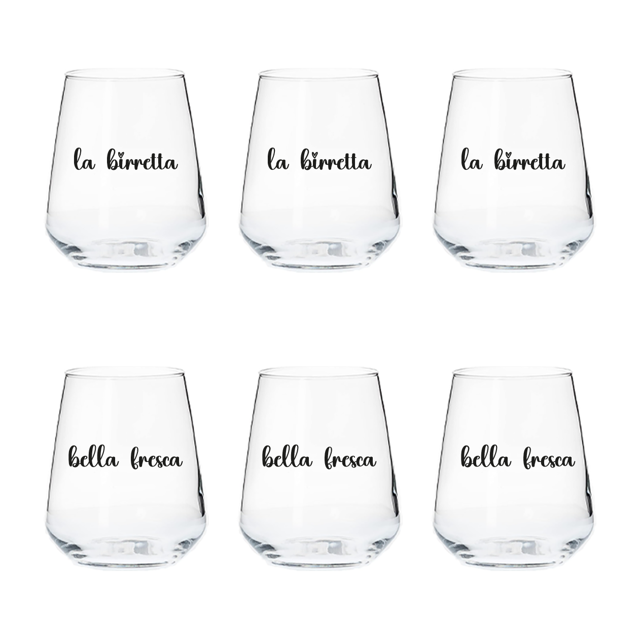 La birretta bella fresca - 6 Bicchieri Personalizzati con frasi Adatti ad Acqua Vino Birra Tutte le Bevande