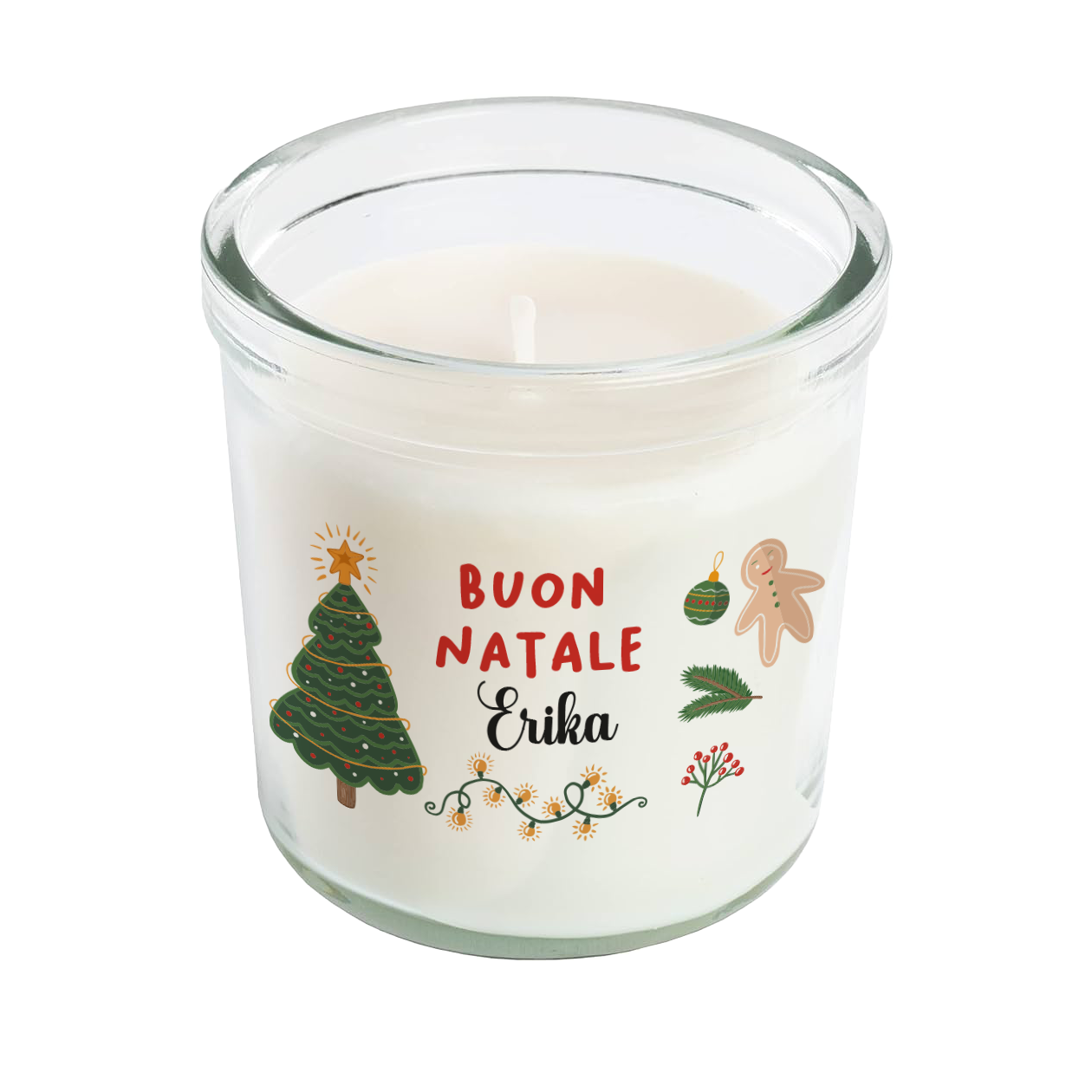 Buon Natale - Candela profumata in vetro con Stampa - personalizzata con nome
