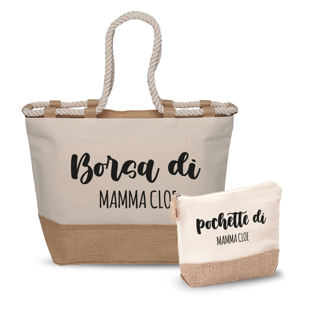 Borsa e pochette di mamma... - Combo: Borsa mare + Pochette - personalizzata con nome