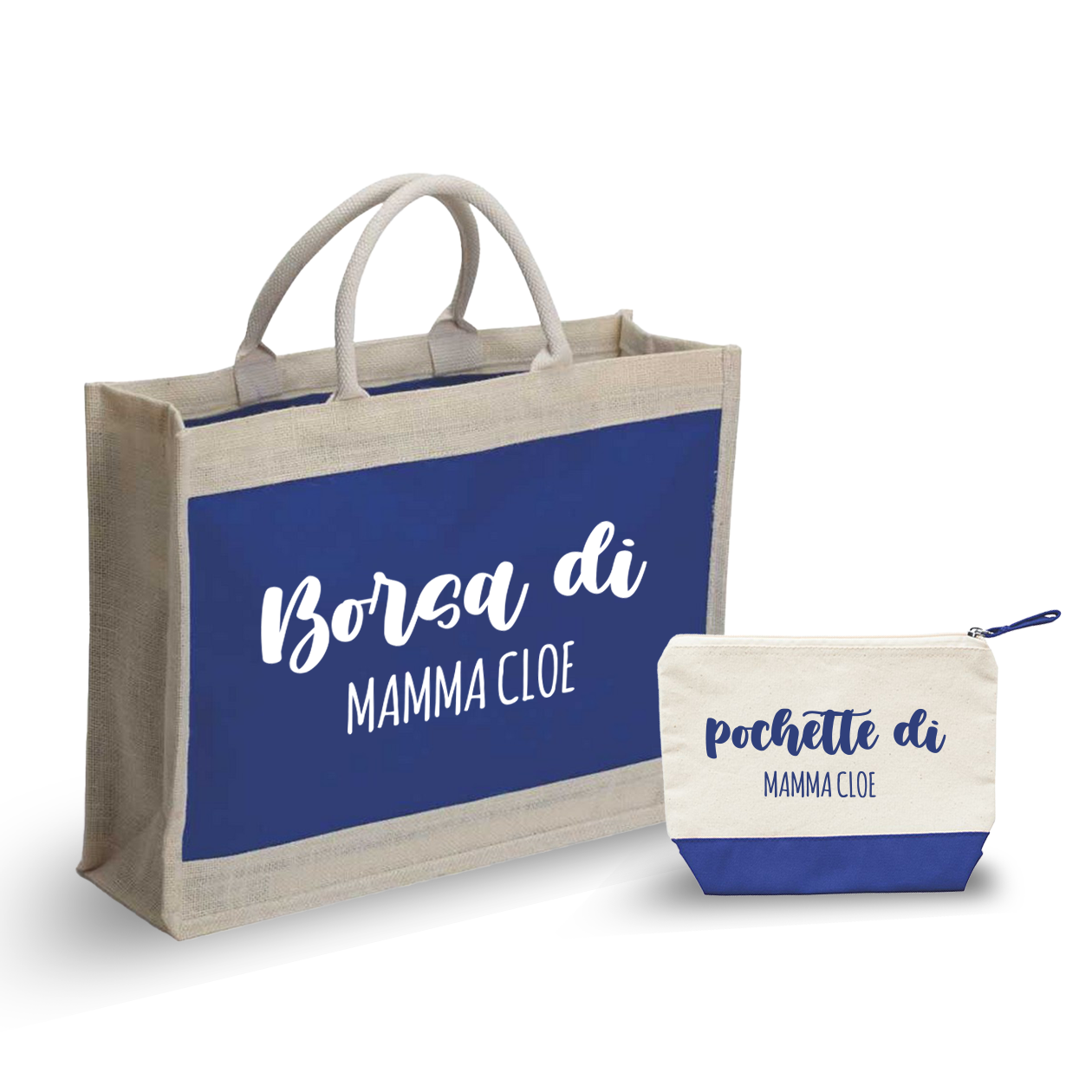 Borsa e pochette di mamma - Combo: Borsa mare + Pochette - personalizzata con nome