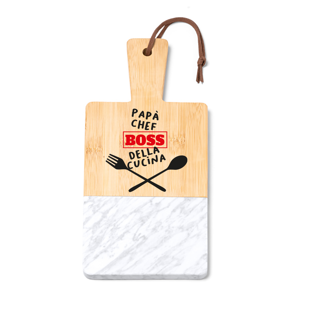 Papà boss della cucina - Tagliere in marmo e bamboo naturale