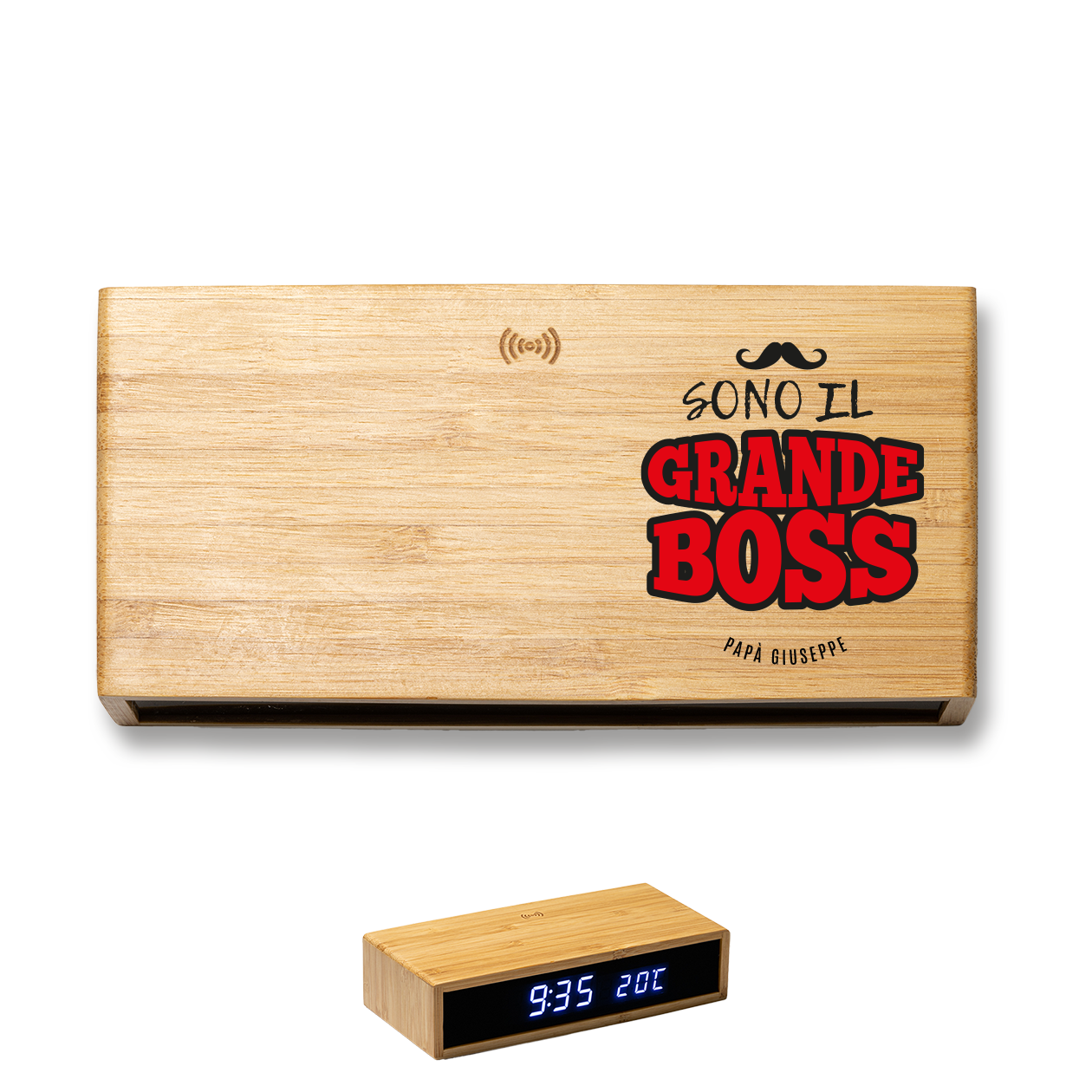 Sono il grande boss - Sveglia Digitale in Bambù con Orologio da Tavolo - personalizzata con nome