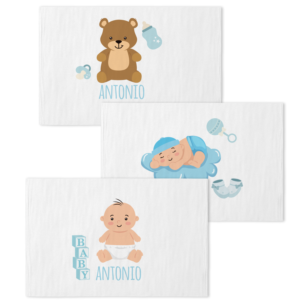 Baby Dreams - Set 3 pezzi mussole personalizzate con nome