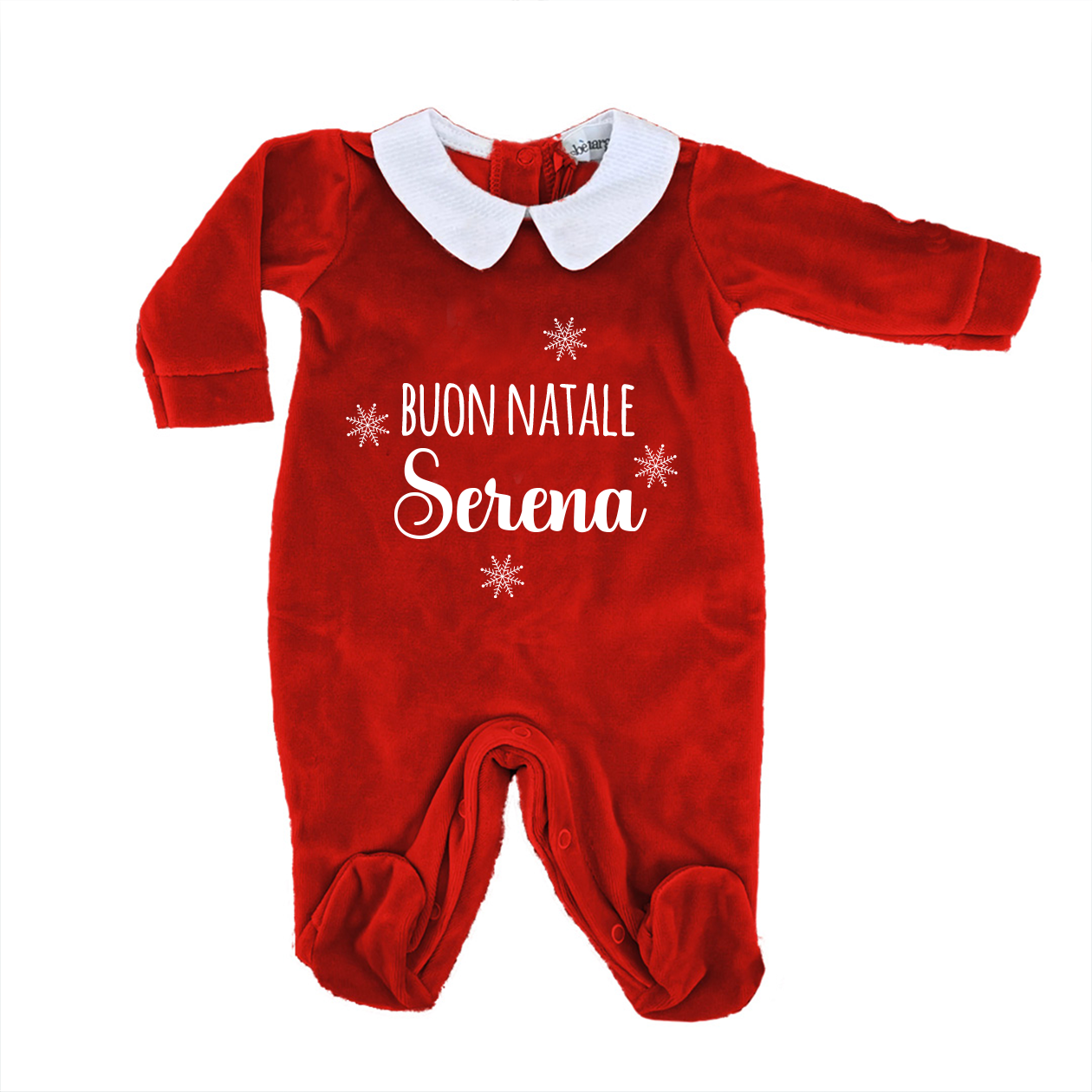 Buon Natale - Pagliaccetto Neonato in Ciniglia con Colletto Bianco - personalizzato con nome