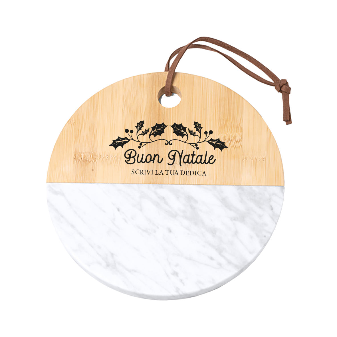 Buon Natale - Tagliere in marmo e bamboo naturale - personalizzato con dedica