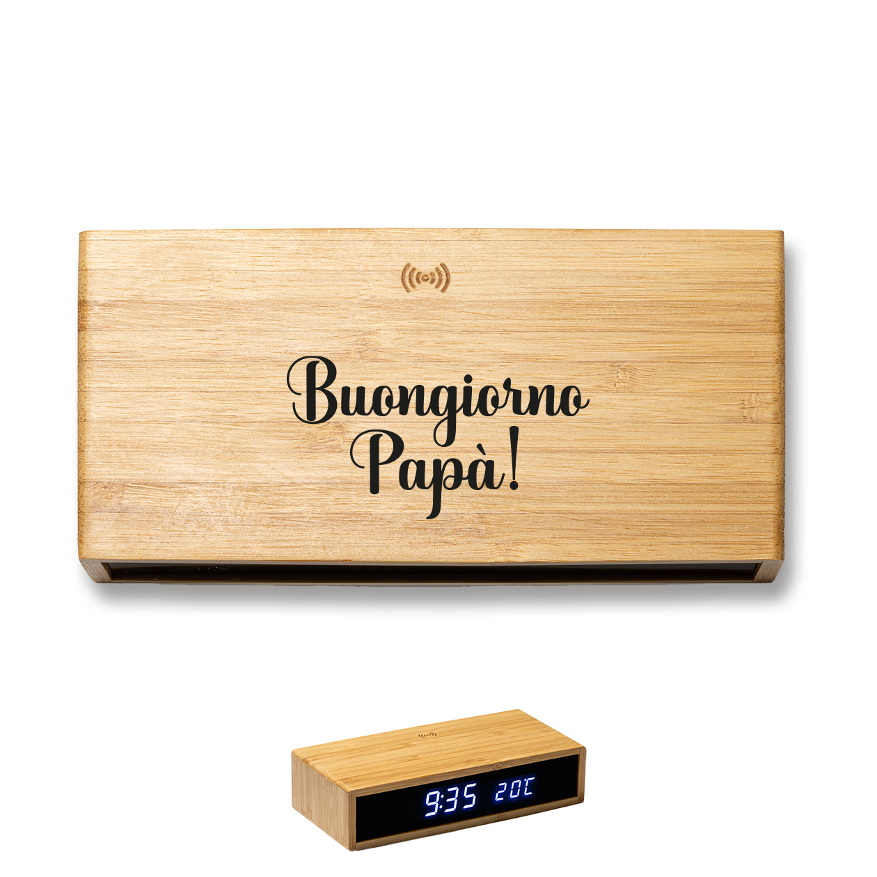 Buongiorno papà - Sveglia Digitale in Bambù con Orologio da Tavolo