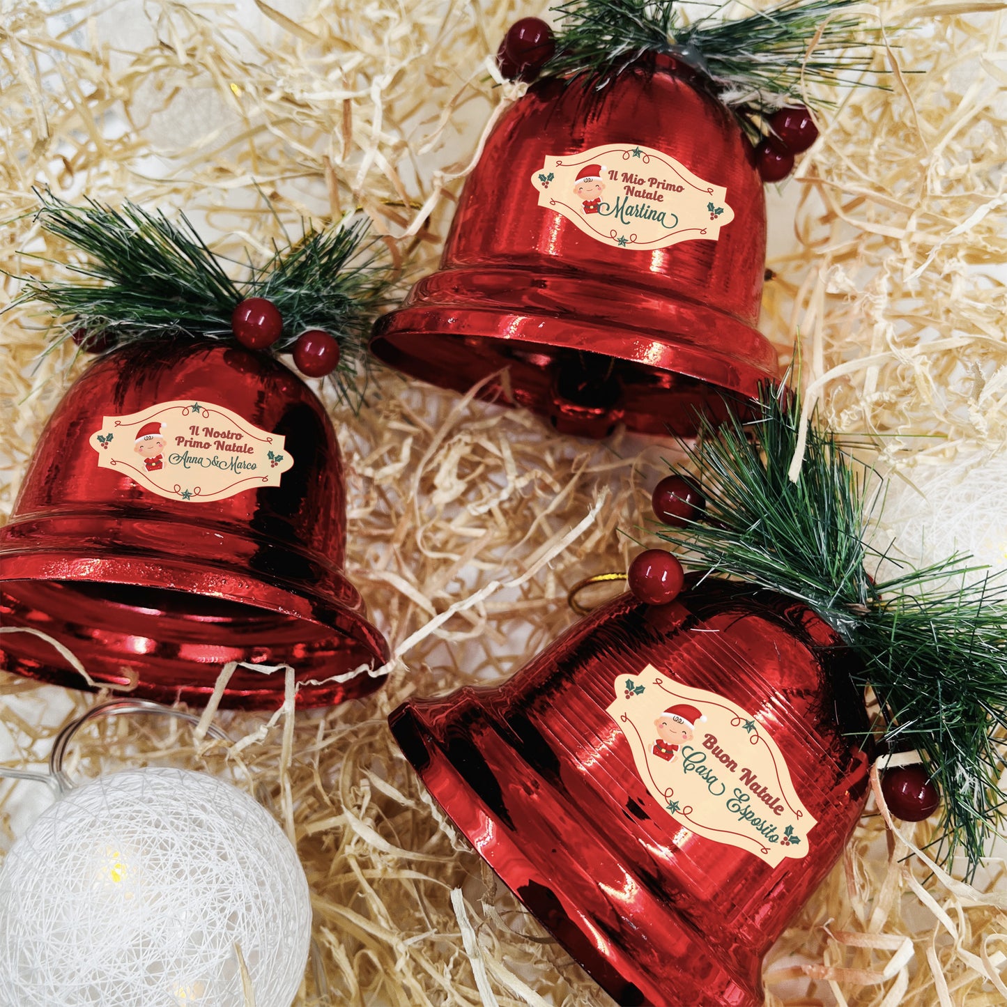 Il nostro primo Natale - Set Campanelle di Natale personalizzate - Decorazioni di Natale