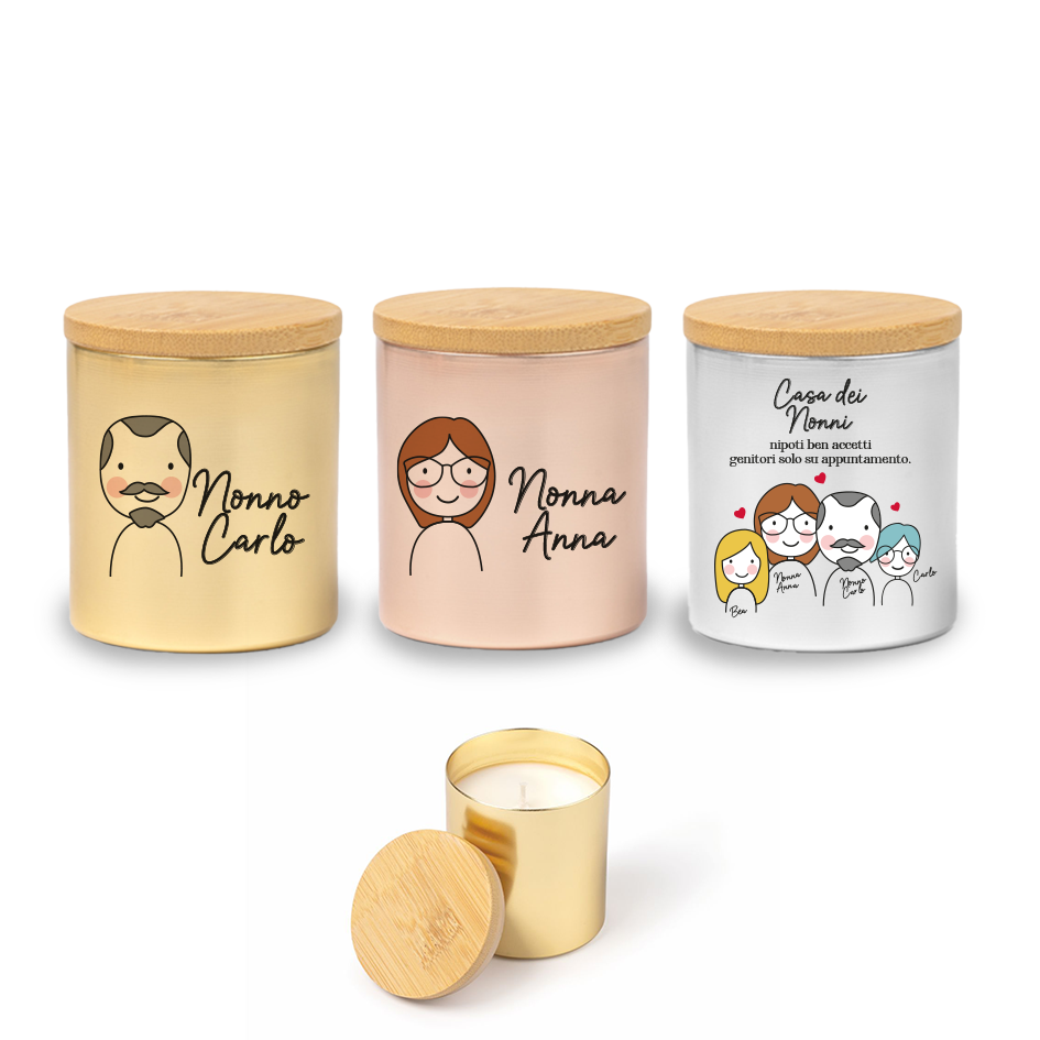 Casa dei nonni - Set di 3 Candele Profumate personalizzate con nomi