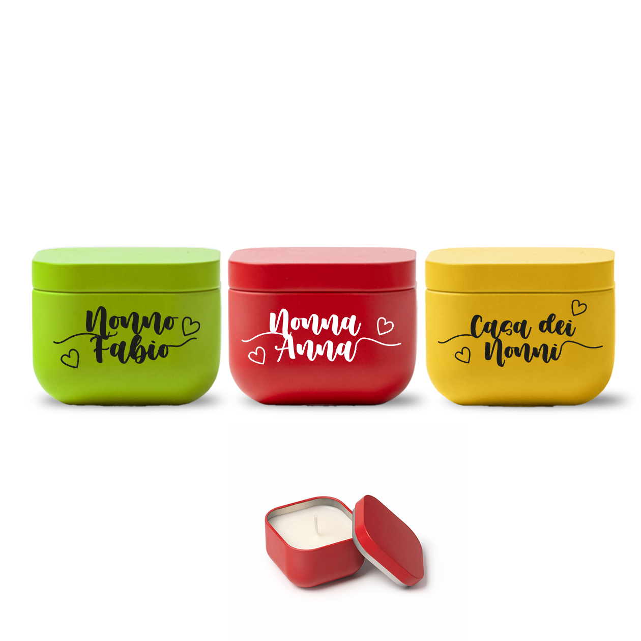 Casa dei nonni hearts - Set di 3 Candele Profumate personalizzate con nomi