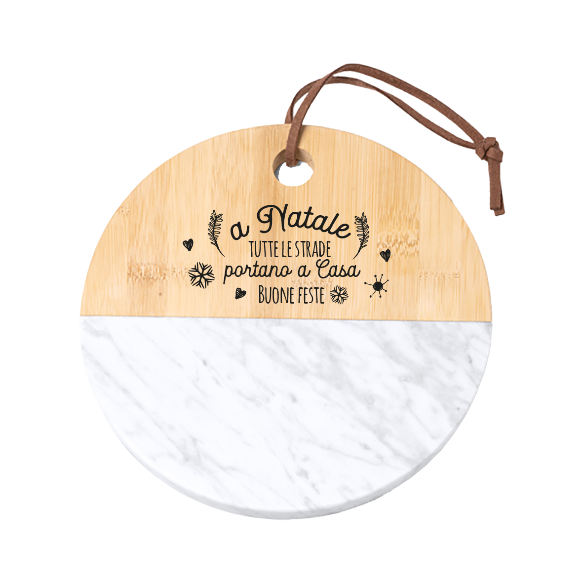 Buone Feste - Tagliere in marmo e bamboo naturale
