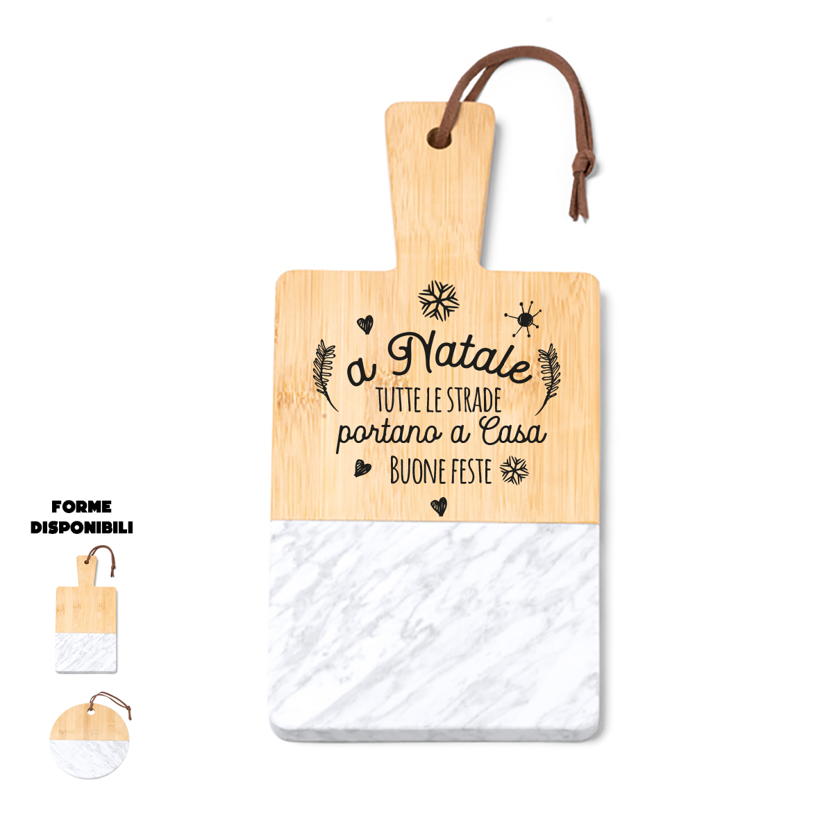 Buone feste - Tagliere in marmo e bamboo naturale